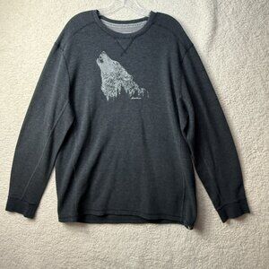 Vintage Eddie Bauer Shirt Mens XLT Gray Long Sleeve Waffle Thermal Howling Wolf